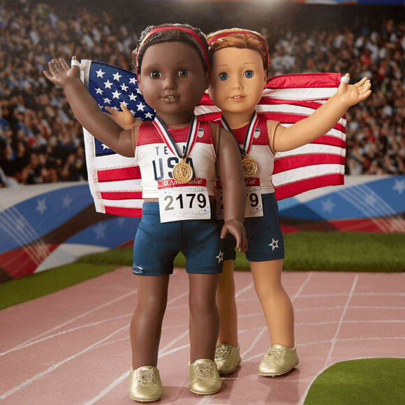 American Girl Olympic TEAM USA Gold Silver Bronze MEDAL CEREMONY SET Jacket Flag - Picture 4 of 5